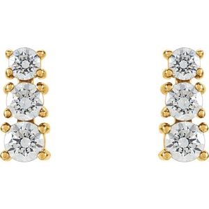 14K Yellow Gold Imitation White Cubic Zirconia Graduated Three-Stone Earrings – image 2