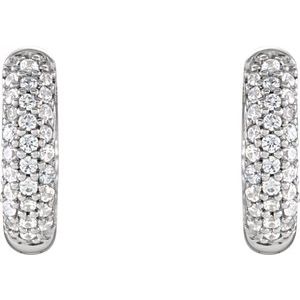 Sterling Silver Imitation White Cubic Zirconia Inside-Outside 11.2 mm Huggie Earrings – image 2