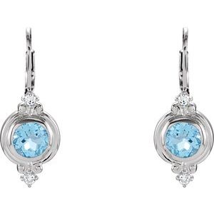 Sterling Silver Natural Swiss Blue Topaz & Imitation White Cubic Zirconia Earrings