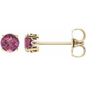 14K Yellow Gold Natural Pink Tourmaline Scroll Setting® Stud Earrings
