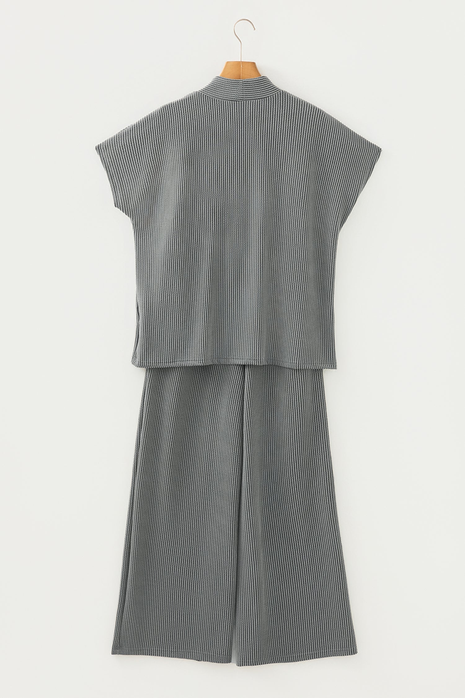Corded Knit Mock Neck Tee and Pant Set