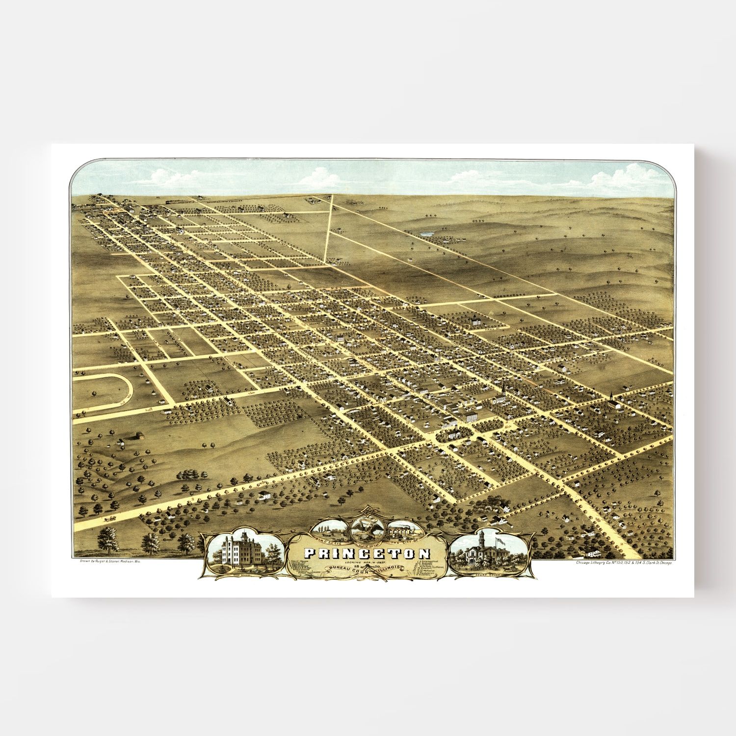 Vintage Map of Princeton, Illinois 1870