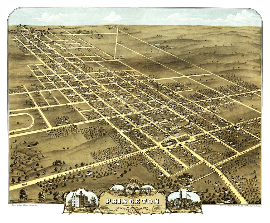 Vintage Map of Princeton, Illinois 1870