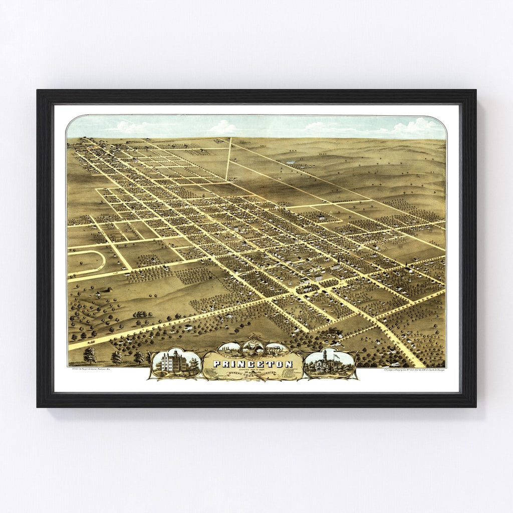 Vintage Map of Princeton, Illinois 1870