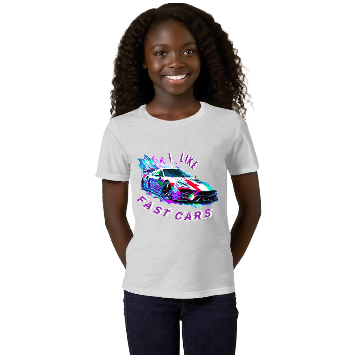 Kid's I LIKE Fast Cars Round Neck Graphic T-shirt