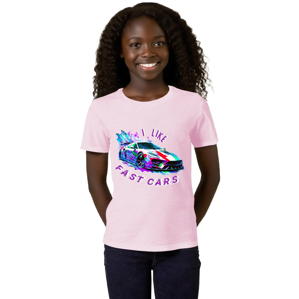 Kid's I LIKE Fast Cars Round Neck Graphic T-shirt