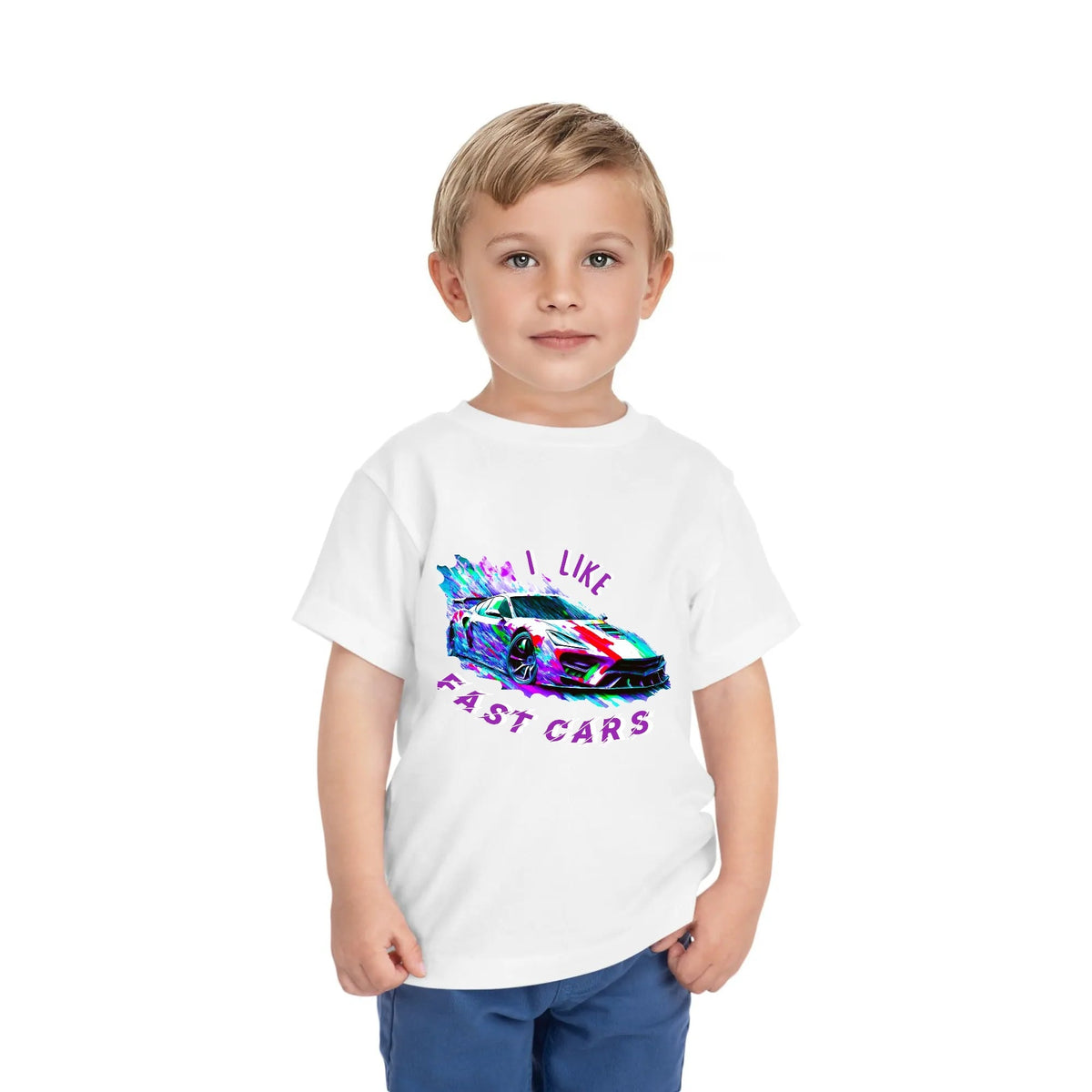Kid's I LIKE Fast Cars Round Neck Graphic T-shirt
