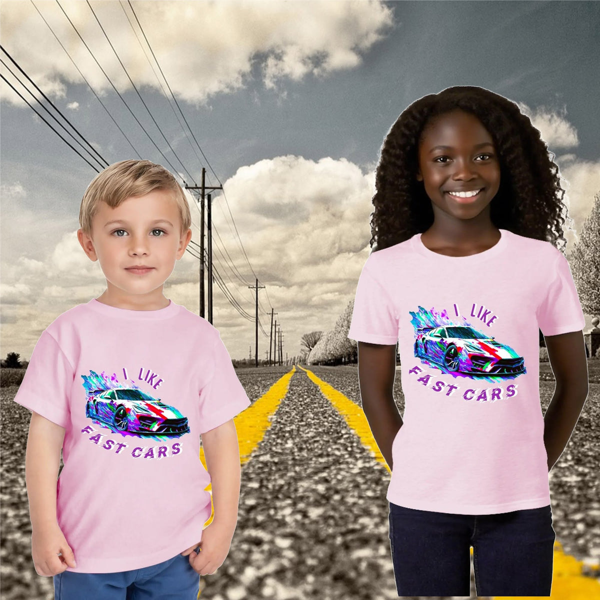 Kid's I LIKE Fast Cars Round Neck Graphic T-shirt