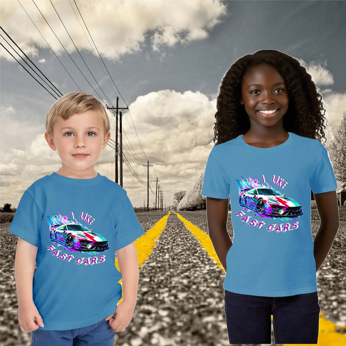 Kid's I LIKE Fast Cars Round Neck Graphic T-shirt