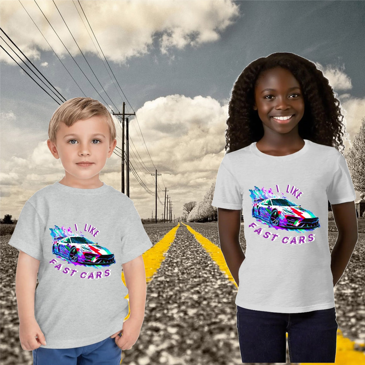 Kid's I LIKE Fast Cars Round Neck Graphic T-shirt