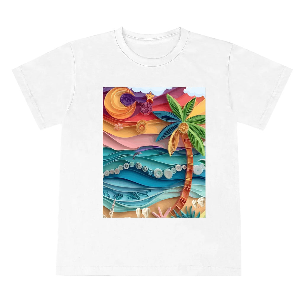 Kid's Tropical Origami Graphic Design Round Neck T-shirt