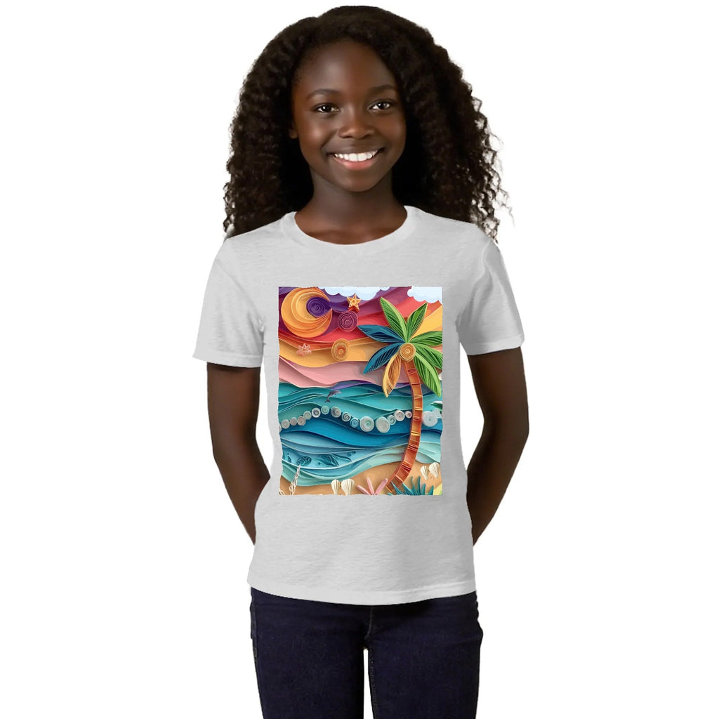 Kid's Tropical Origami Graphic Design Round Neck T-shirt