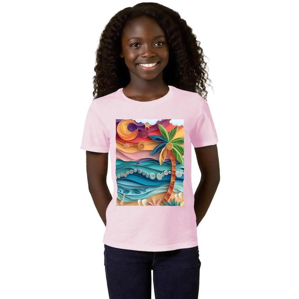 Kid's Tropical Origami Graphic Design Round Neck T-shirt