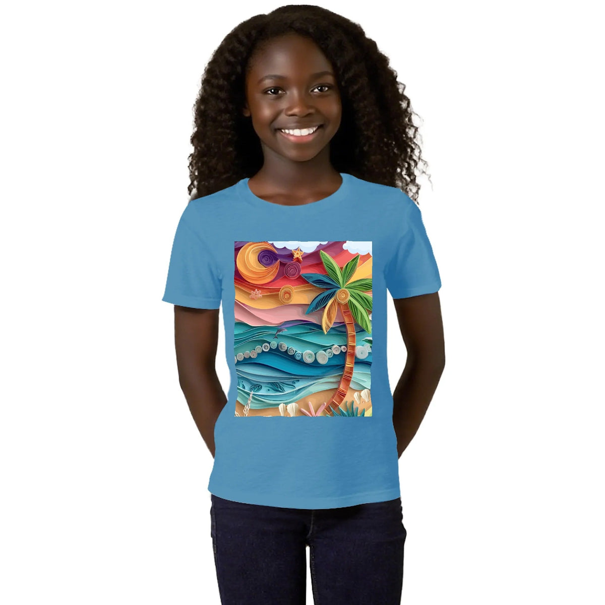 Kid's Tropical Origami Graphic Design Round Neck T-shirt