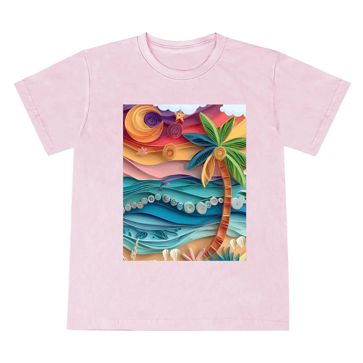 Kid's Tropical Origami Graphic Design Round Neck T-shirt