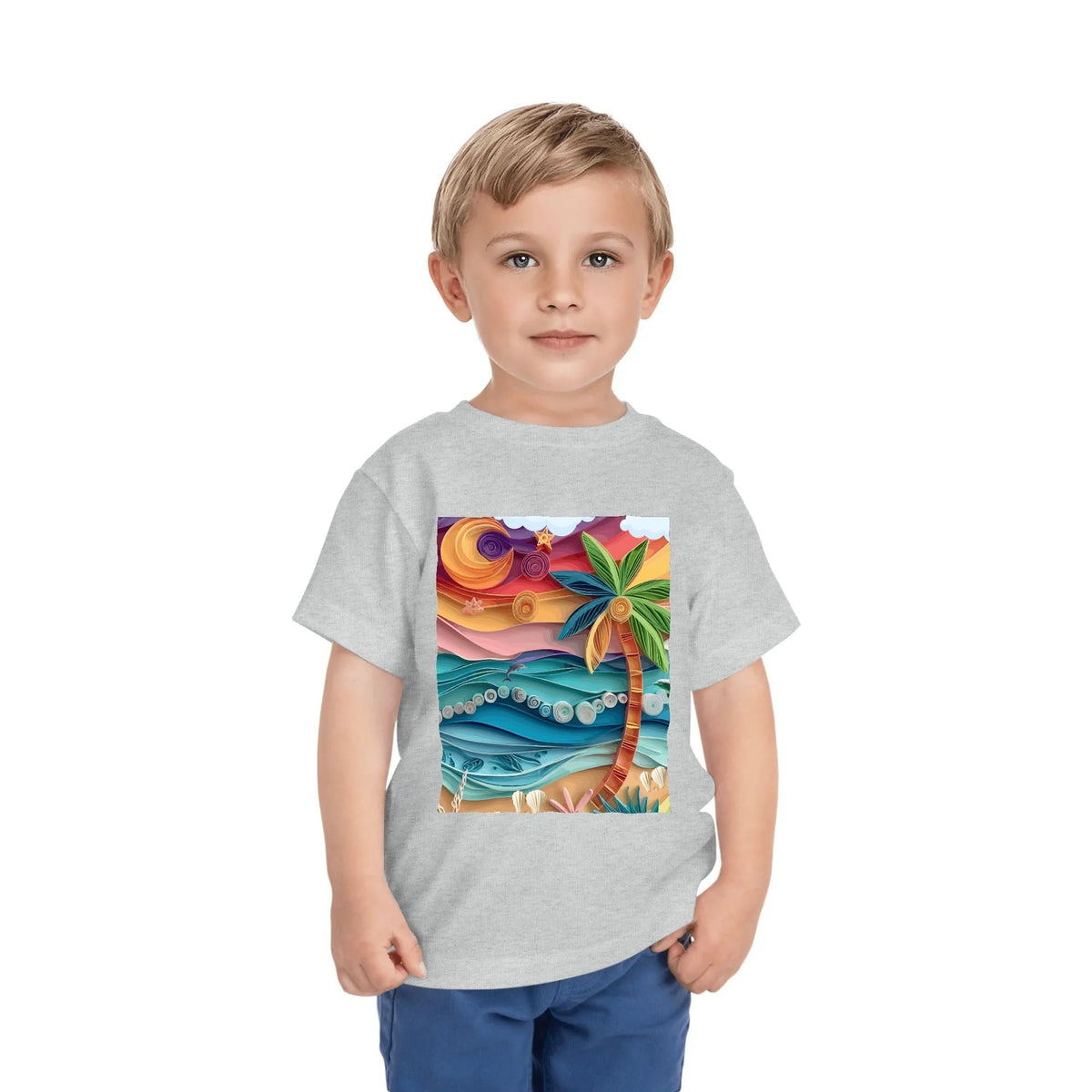 Kid's Tropical Origami Graphic Design Round Neck T-shirt