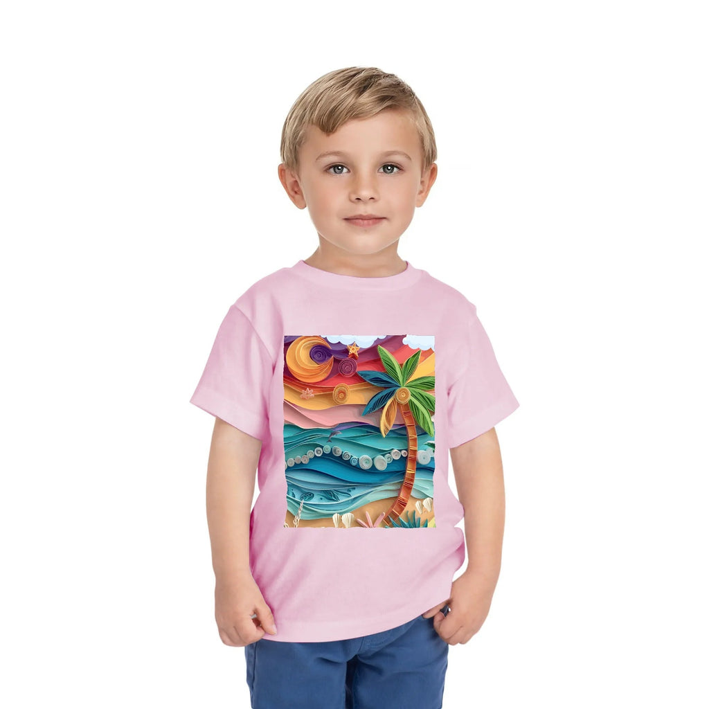 Kid's Tropical Origami Graphic Design Round Neck T-shirt