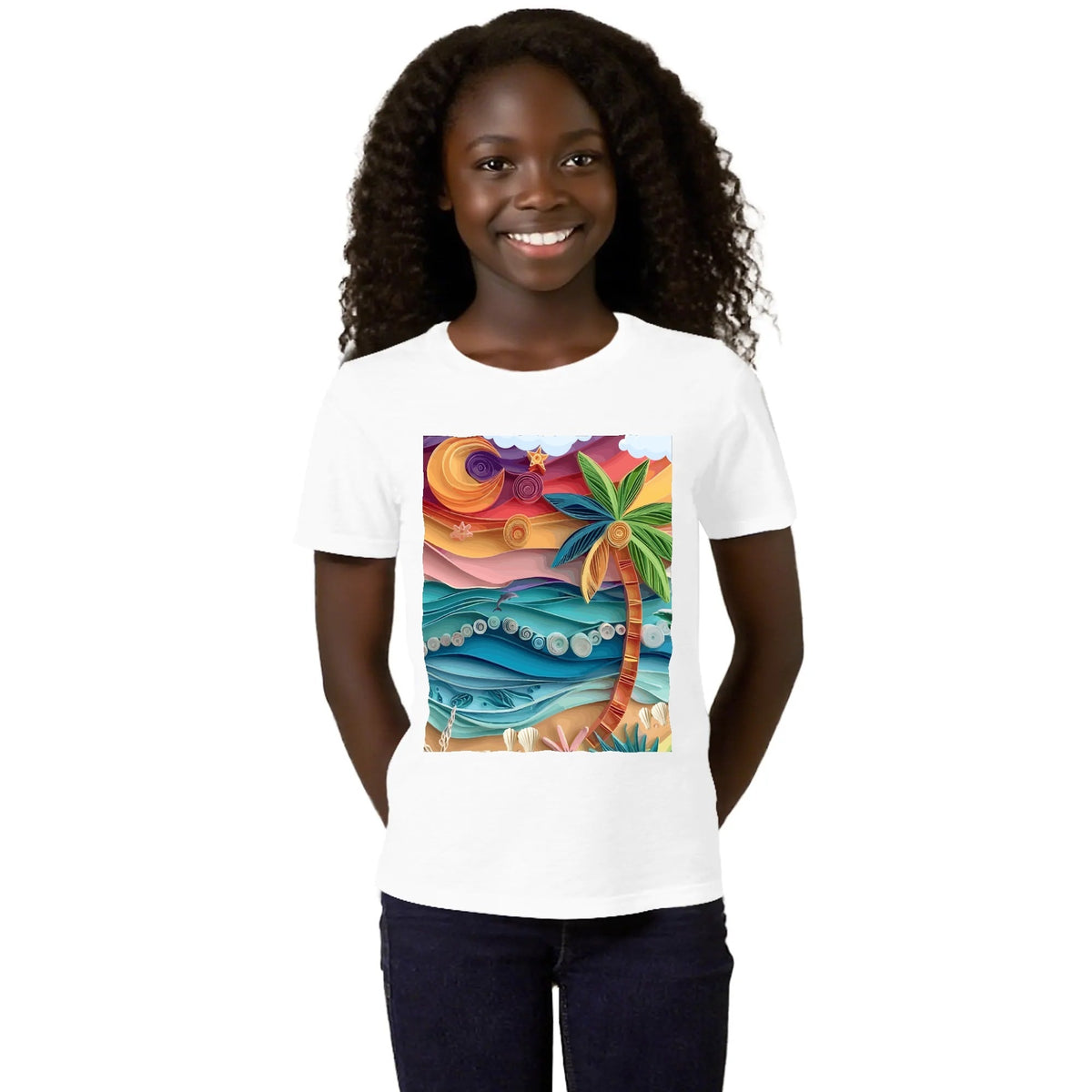 Kid's Tropical Origami Graphic Design Round Neck T-shirt