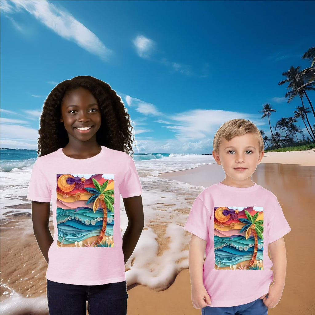 Kid's Tropical Origami Graphic Design Round Neck T-shirt