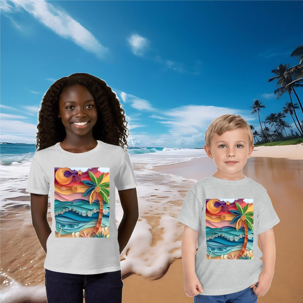 Kid's Tropical Origami Graphic Design Round Neck T-shirt