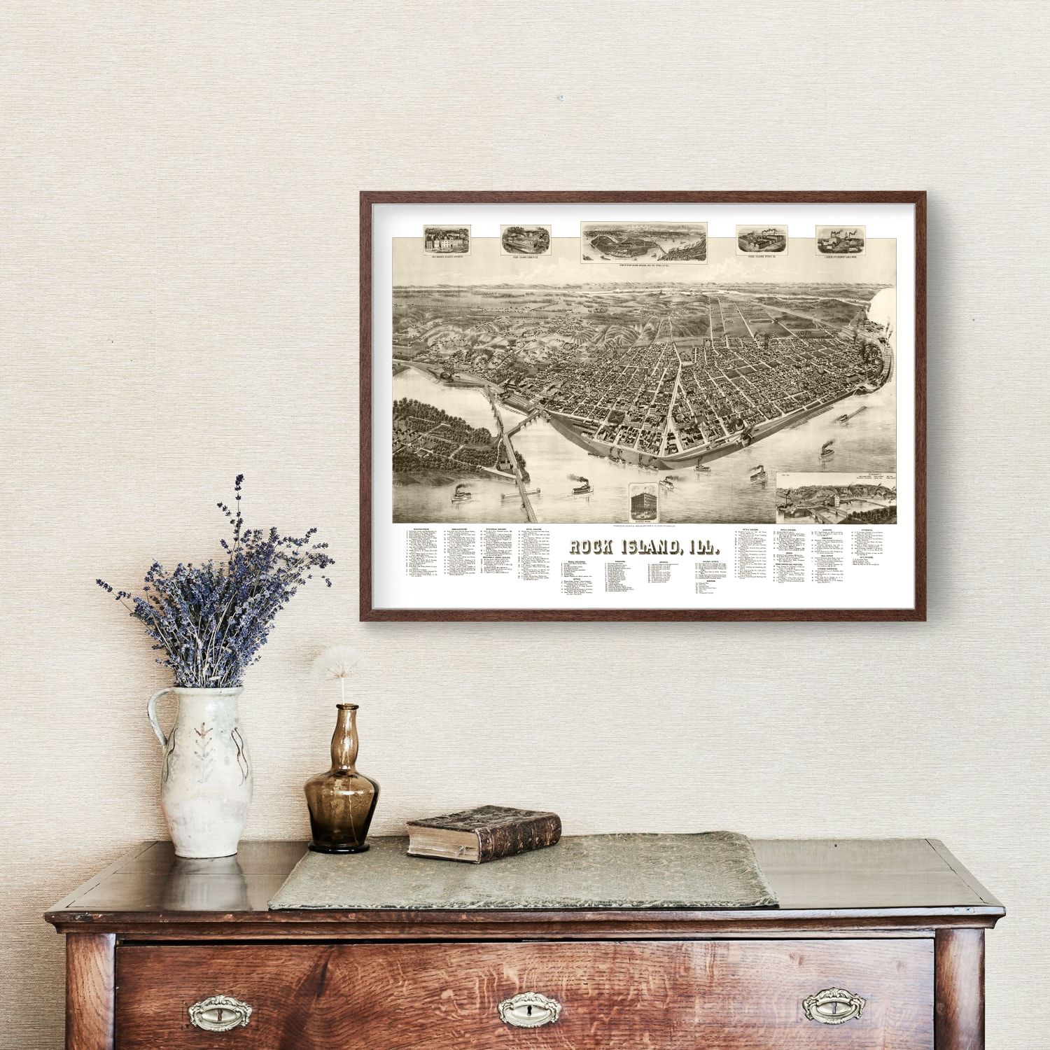 Vintage Map of Rock Island, Illinois 1889