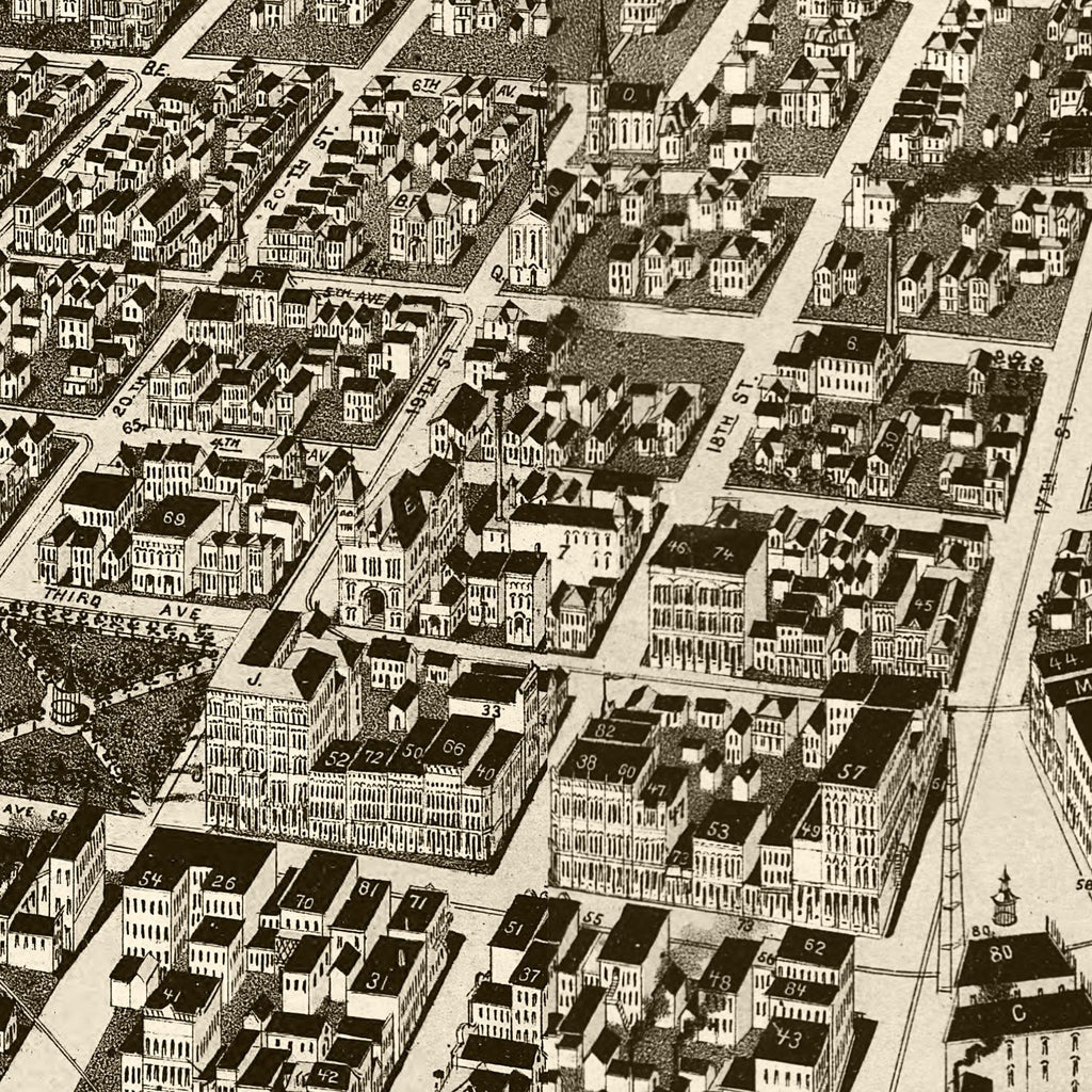 Vintage Map of Rock Island, Illinois 1889