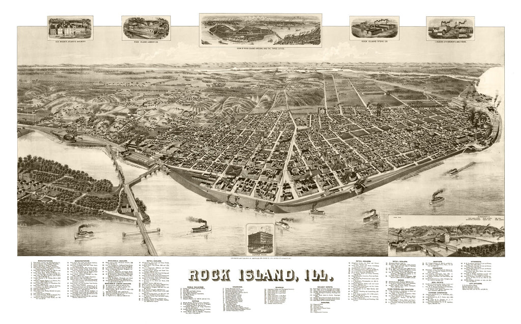 Vintage Map of Rock Island, Illinois 1889