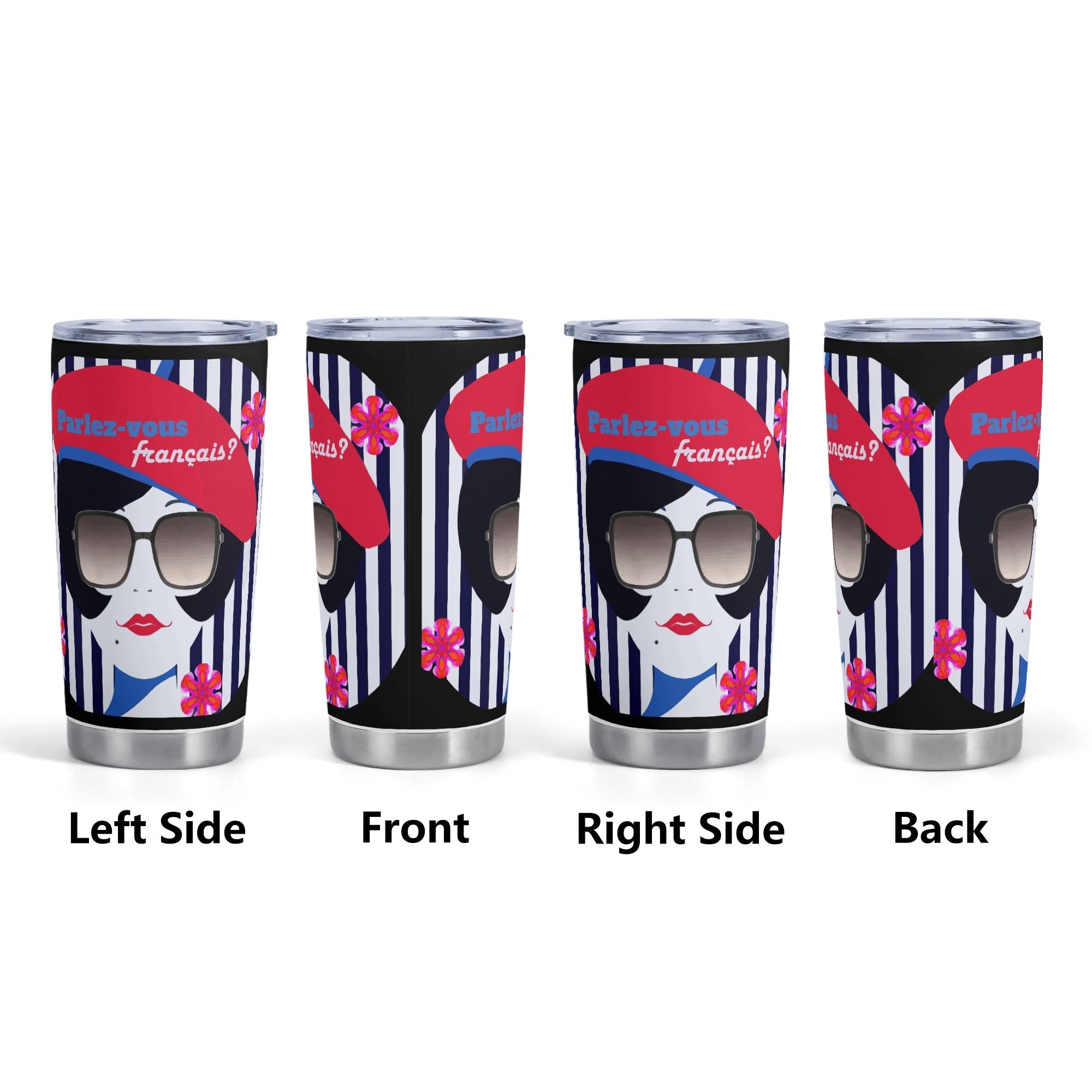 Parlez-vous Francais? French Girl Stainless Steel 20oz Travel Tumbler (Made in USA)