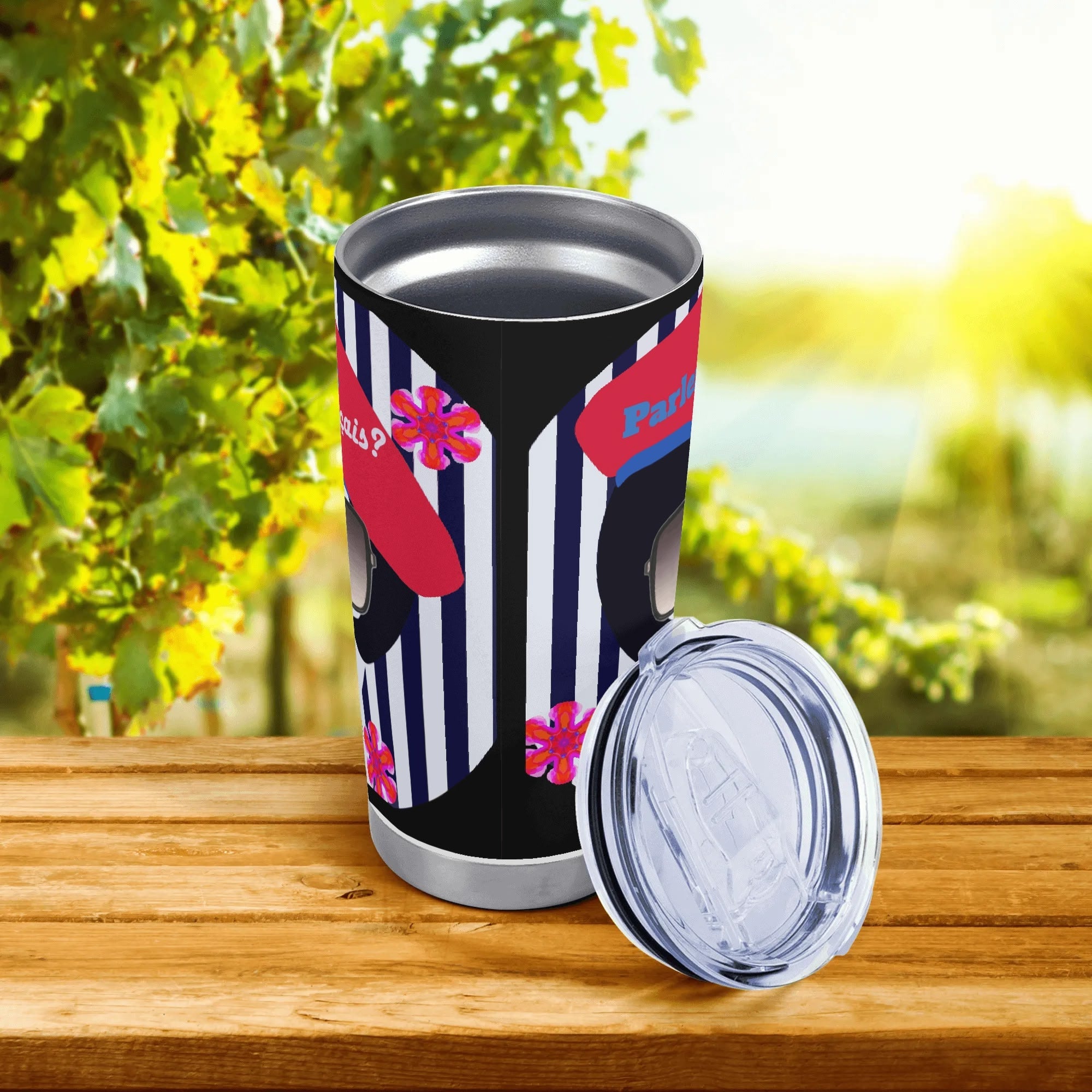 Parlez-vous Francais? French Girl Stainless Steel 20oz Travel Tumbler (Made in USA)