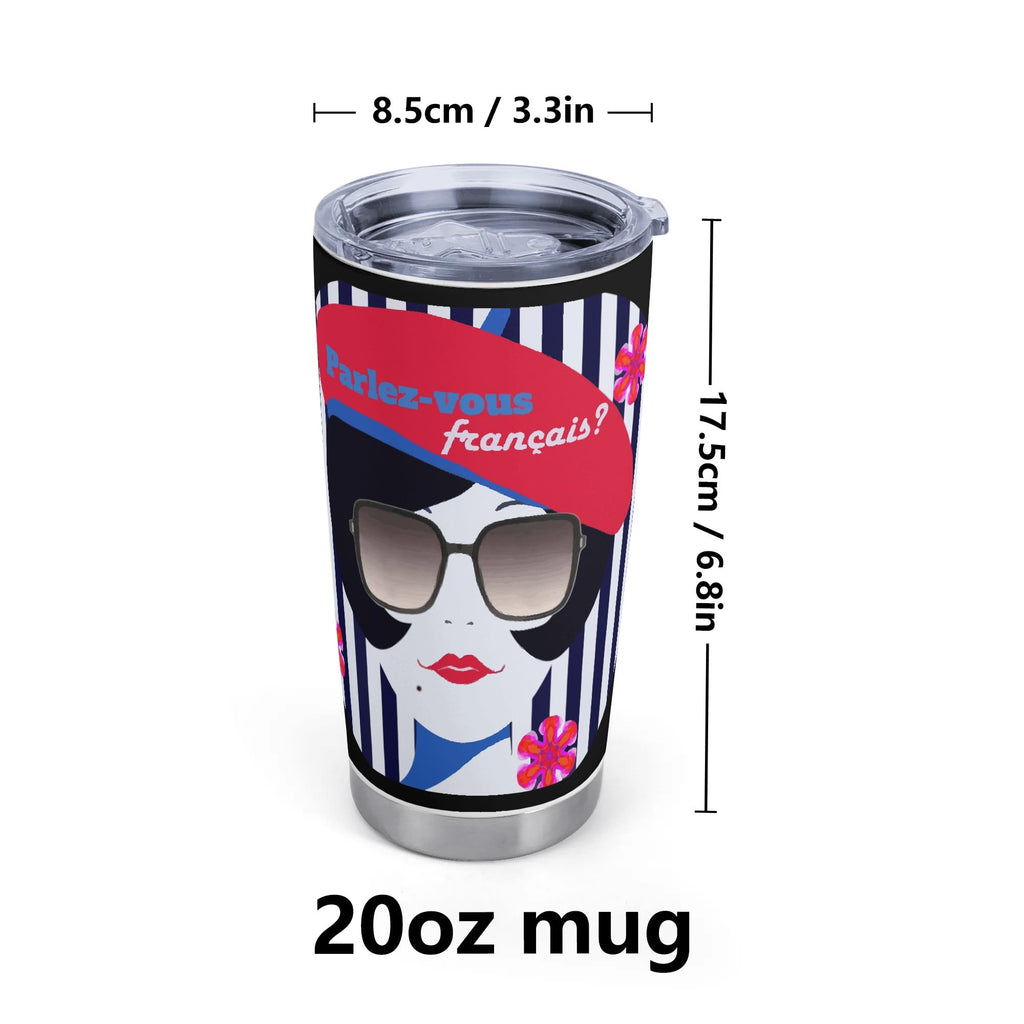 Parlez-vous Francais? French Girl Stainless Steel 20oz Travel Tumbler (Made in USA)