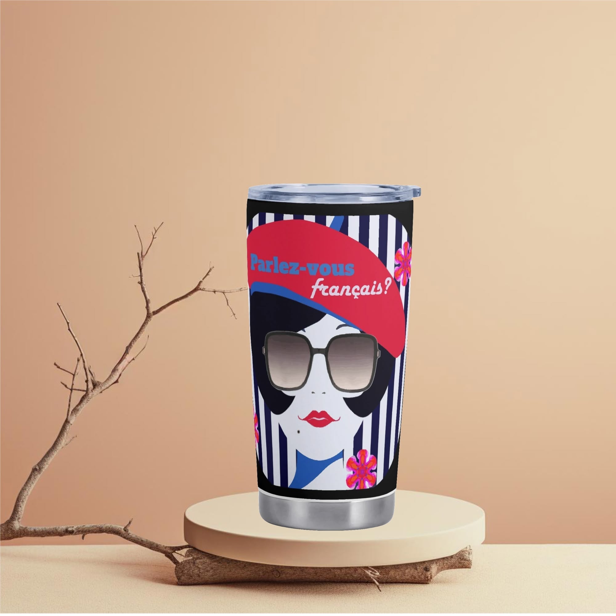 Parlez-vous Francais? French Girl Stainless Steel 20oz Travel Tumbler (Made in USA)