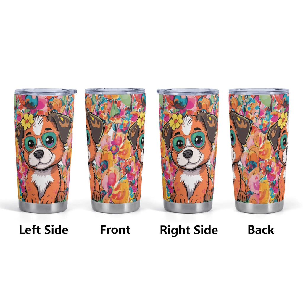 Whimsical Dog with Glasses Stainless Steel 20oz Travel Tumbler (Made in USA)