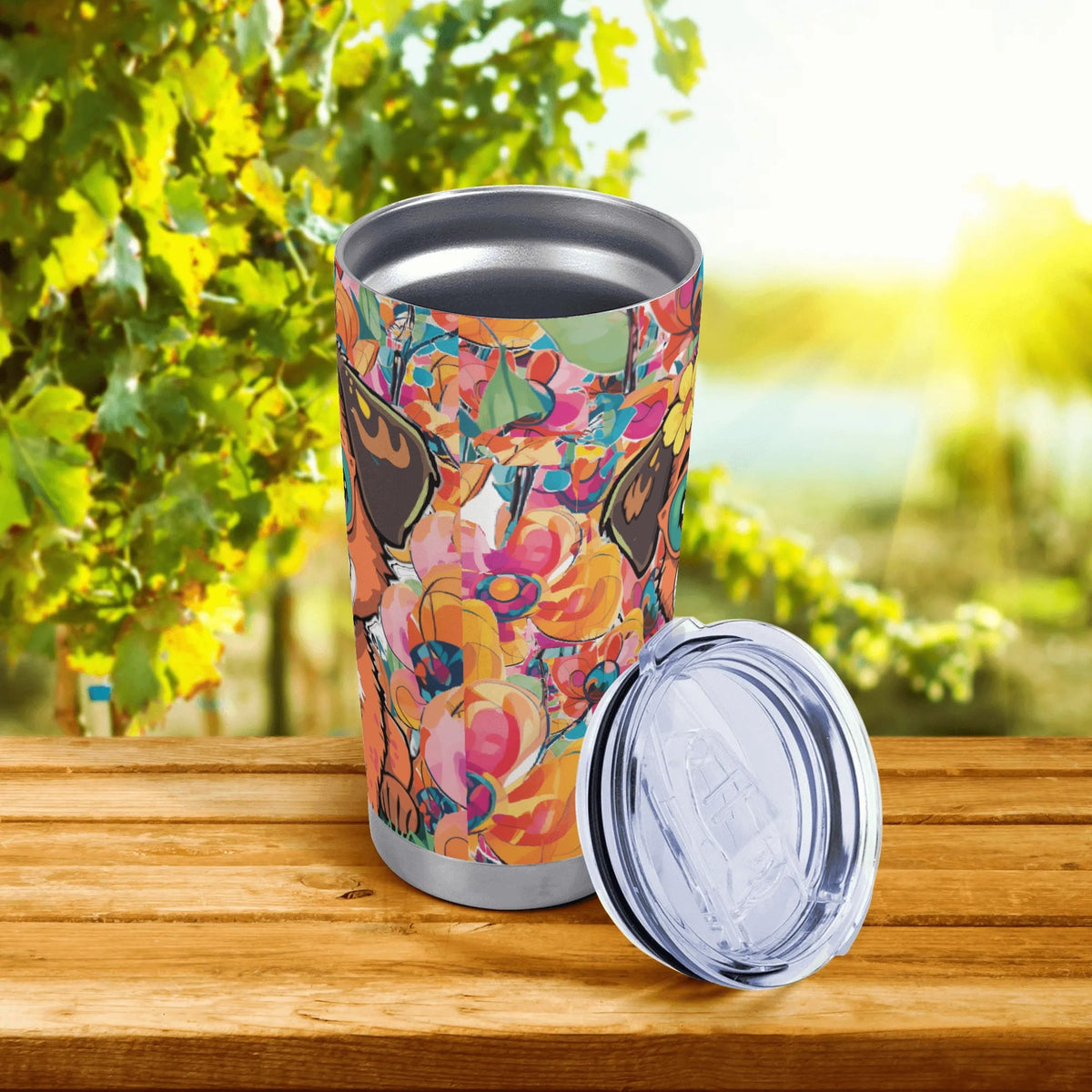 Whimsical Dog with Glasses Stainless Steel 20oz Travel Tumbler (Made in USA)