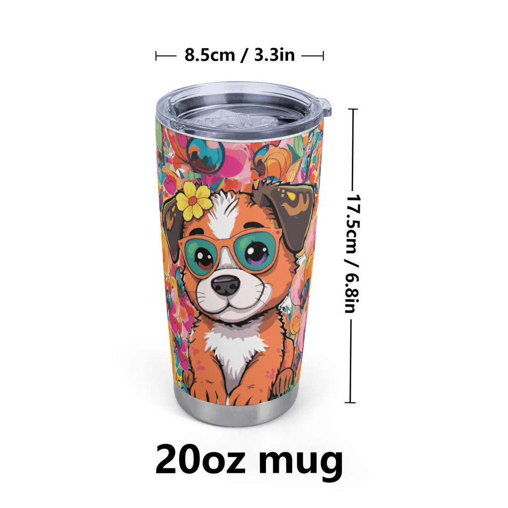 Whimsical Dog with Glasses Stainless Steel 20oz Travel Tumbler (Made in USA)