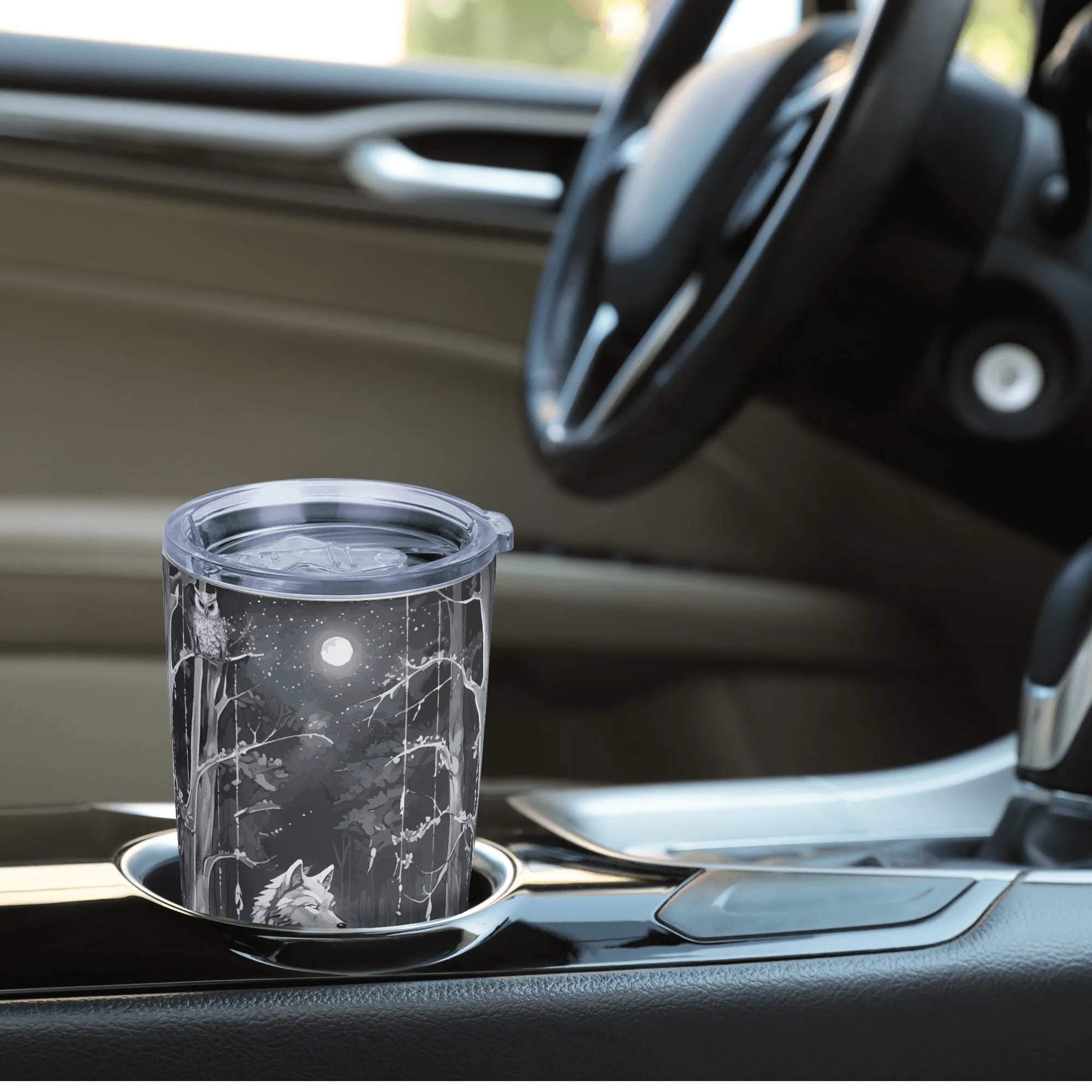 Ethereal Wolf in the Moonlight Stainless Steel 20oz Travel Tumbler (Made in USA)