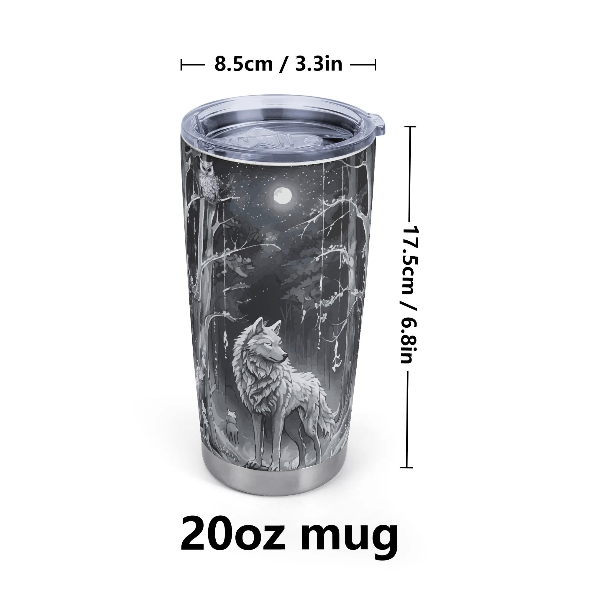 Ethereal Wolf in the Moonlight Stainless Steel 20oz Travel Tumbler (Made in USA)