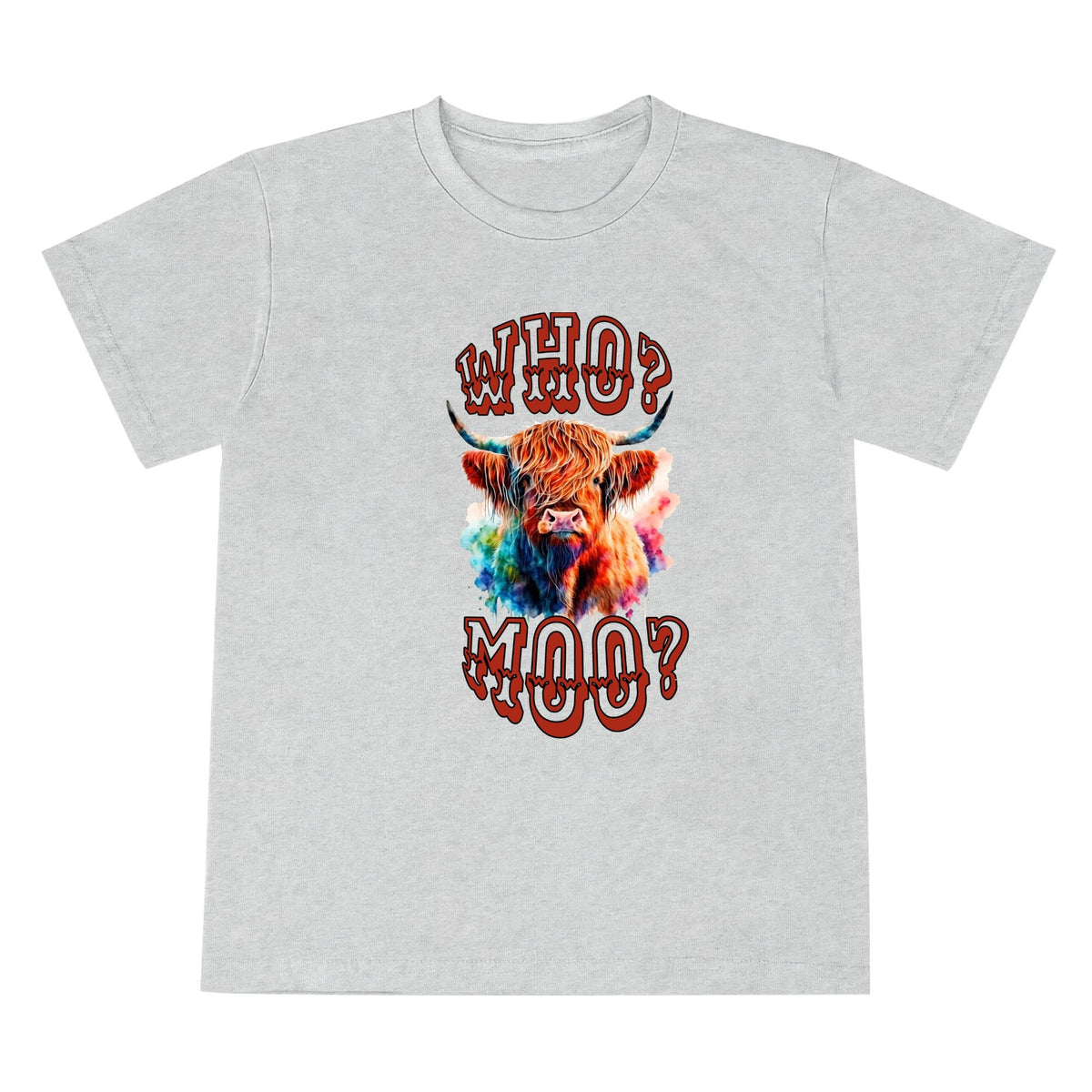 Who? Moo? Highland Cow Kids Crew Neck T-shirt