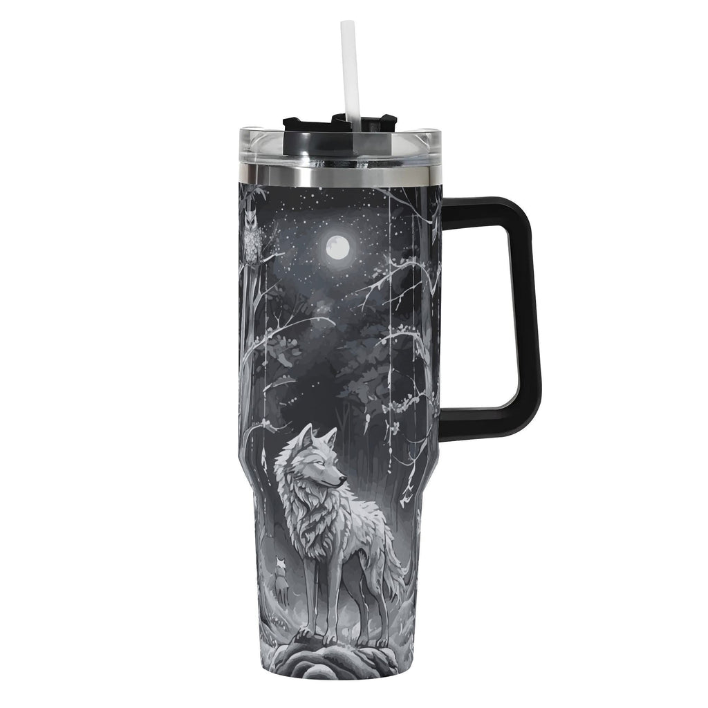 Ethereal Wolf in the Moonlight 40oz Stainless Steel Tumbler With Black Handle (Made in USA)