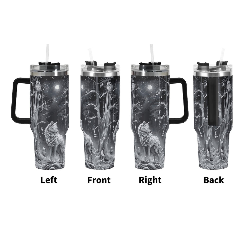 Ethereal Wolf in the Moonlight 40oz Stainless Steel Tumbler With Black Handle (Made in USA)