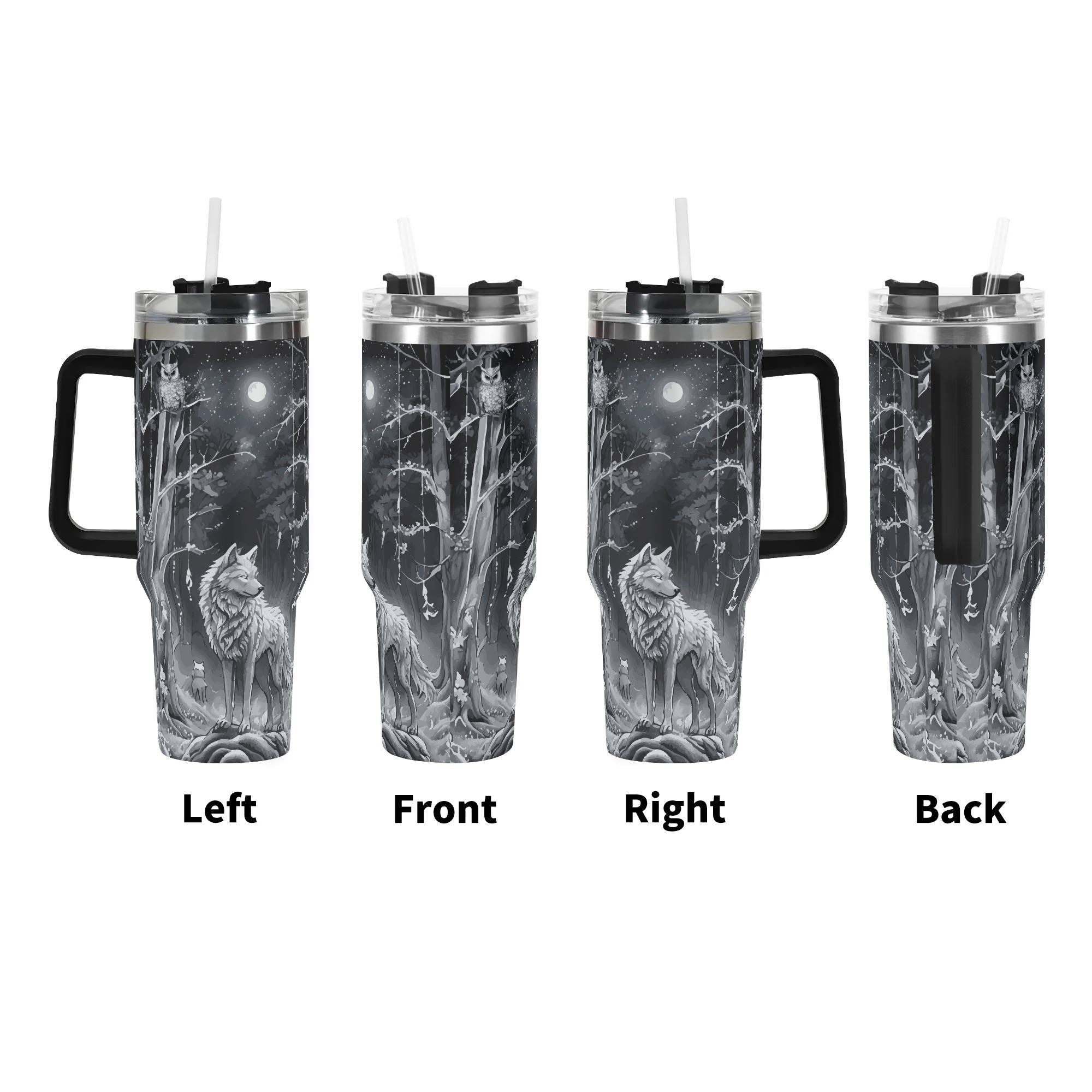 Ethereal Wolf in the Moonlight 40oz Stainless Steel Tumbler With Black Handle (Made in USA)