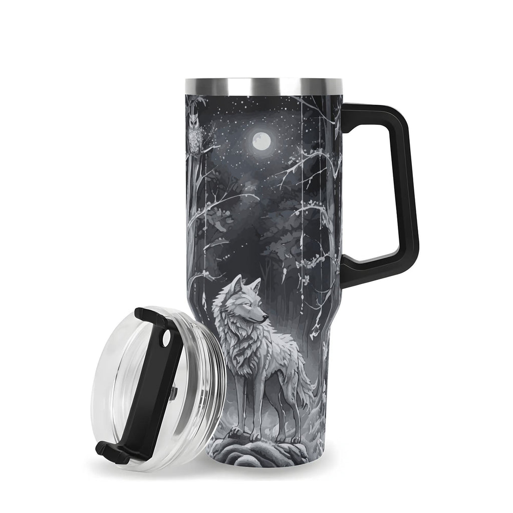 Ethereal Wolf in the Moonlight 40oz Stainless Steel Tumbler With Black Handle (Made in USA)