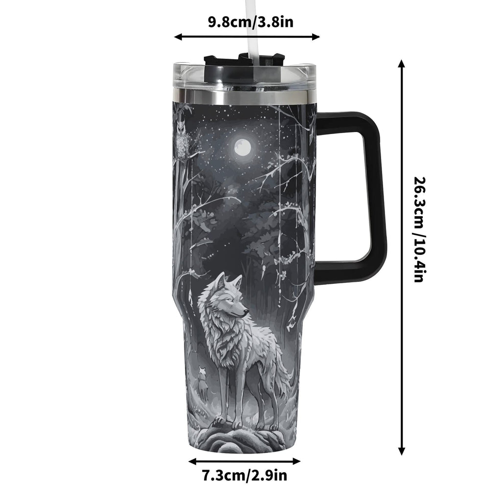 Ethereal Wolf in the Moonlight 40oz Stainless Steel Tumbler With Black Handle (Made in USA)