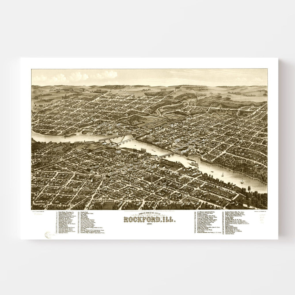 Vintage Map of Rockford, Illinois 1880