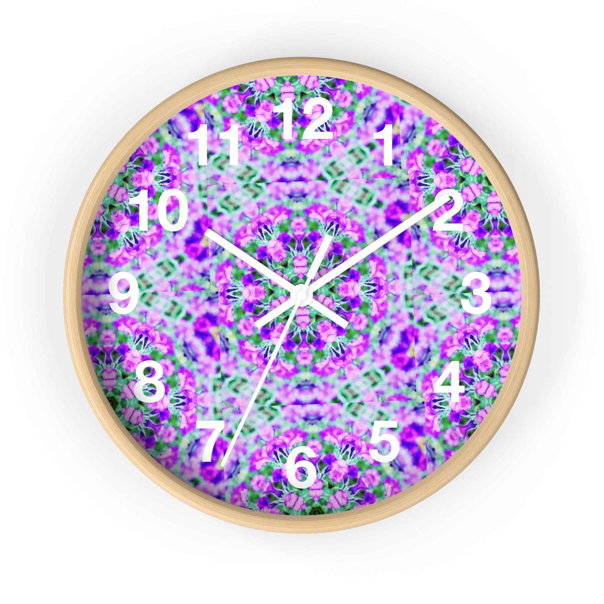Purple and Lavender Flower Pattern Wall Clock