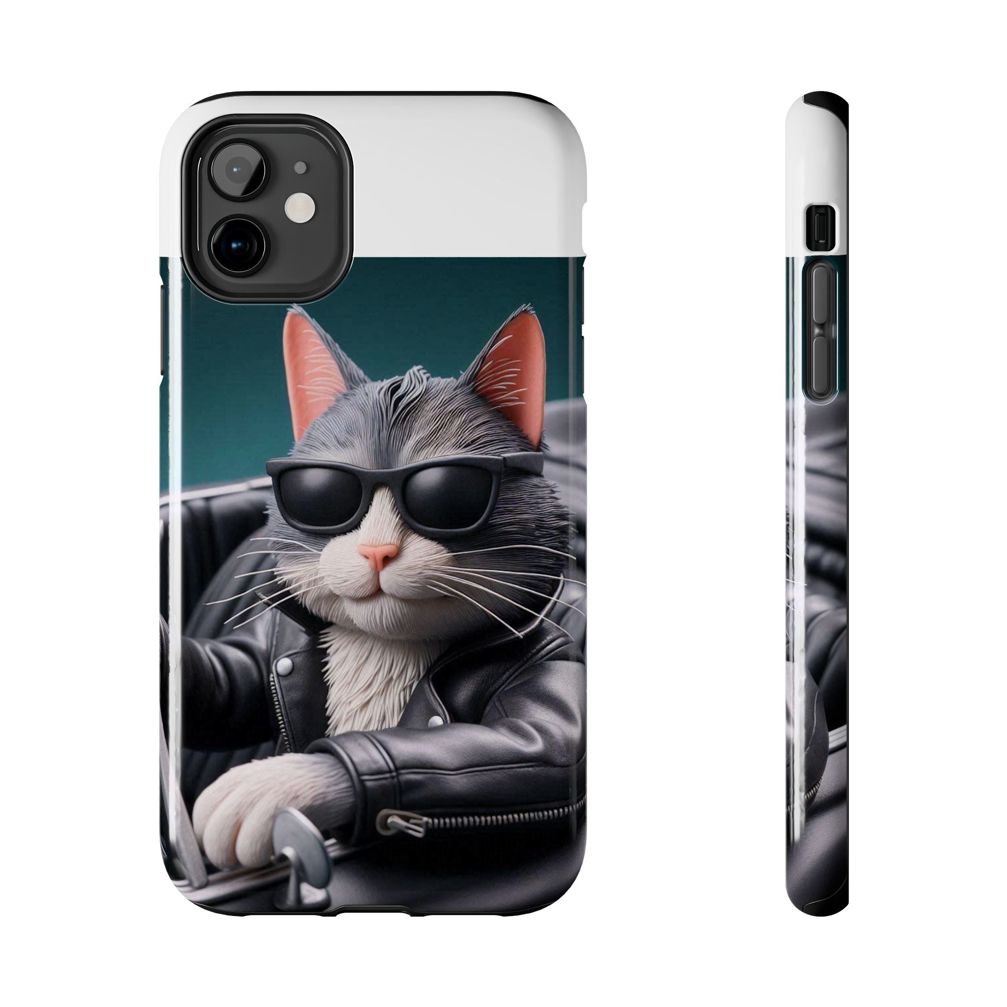 Cool Cat in Leather Jacket Driving Car Mobile Phone Case