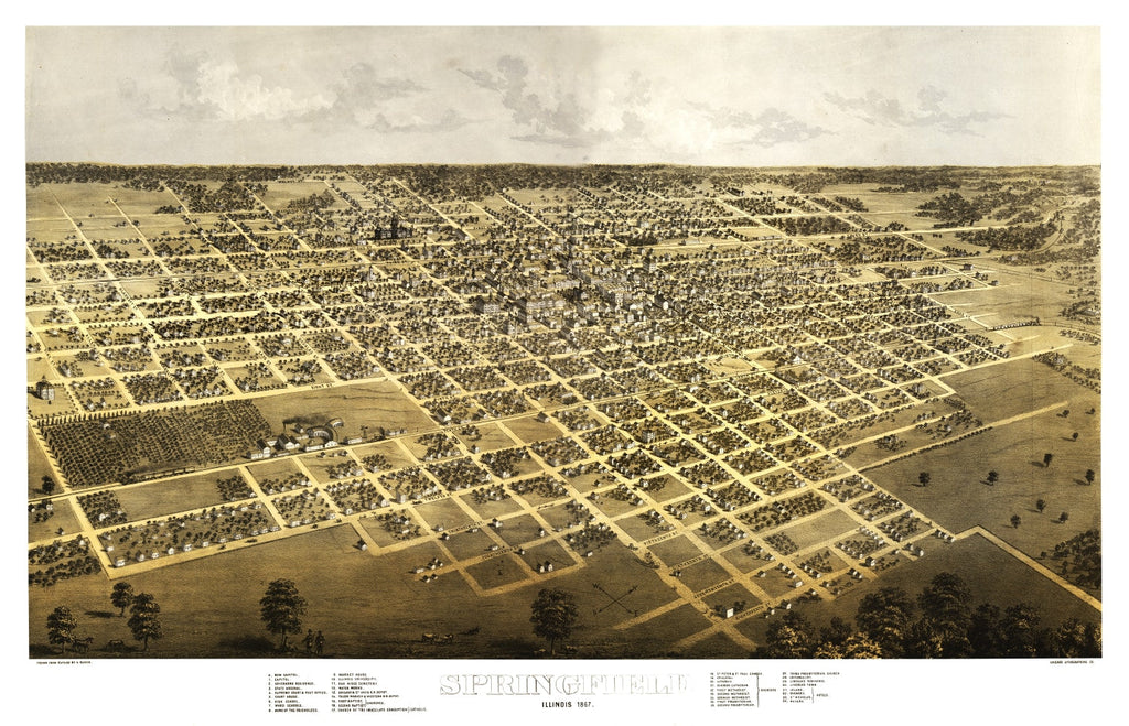 Vintage Map of Springfield, Illinois 1867