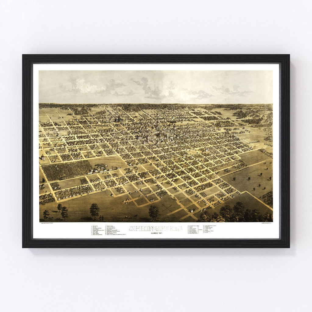 Vintage Map of Springfield, Illinois 1867