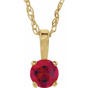 14K Yellow Gold 3 mm Imitation Ruby Youth Solitaire 14" Necklace