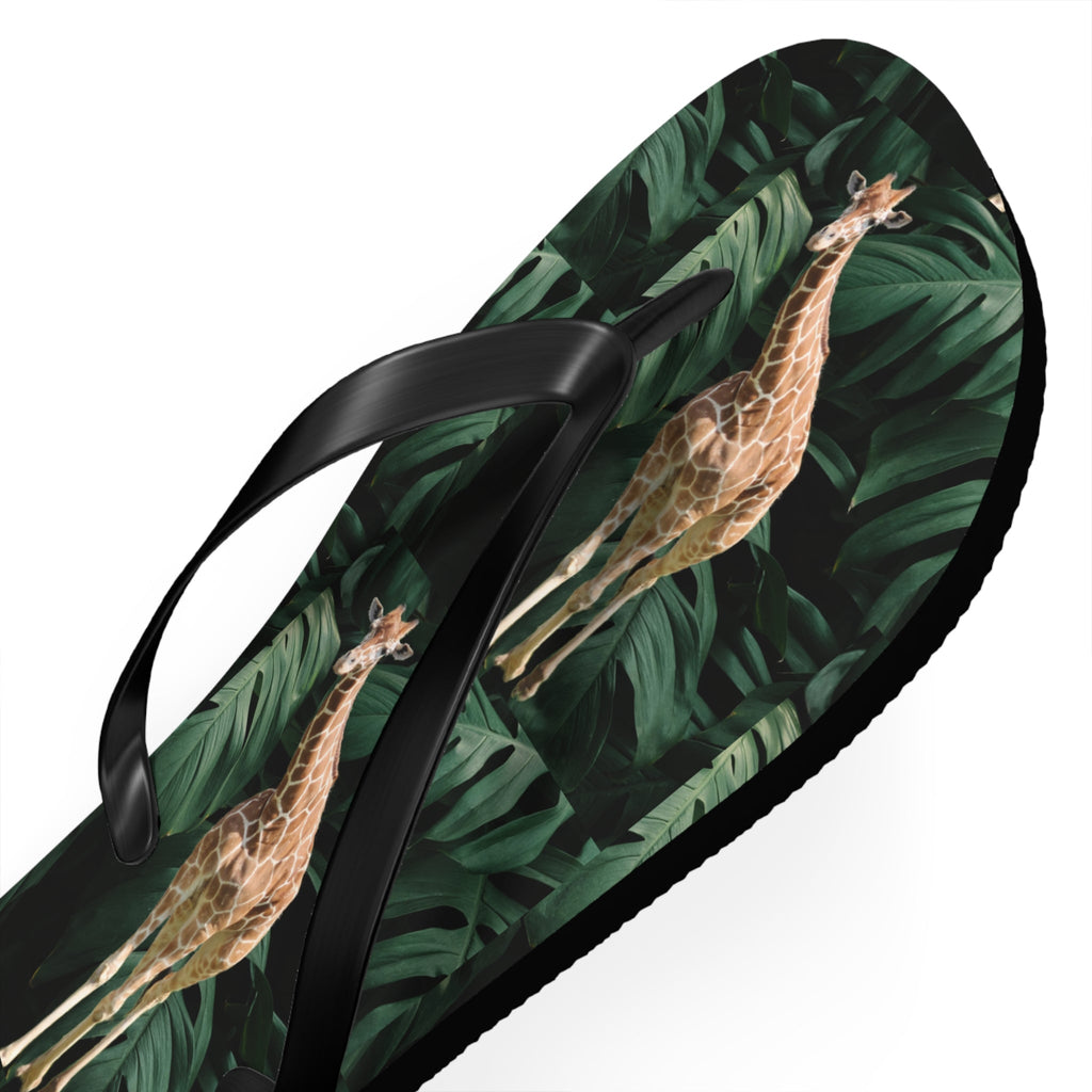Tall Giraffe Surrounded by Greenery Flip Flops