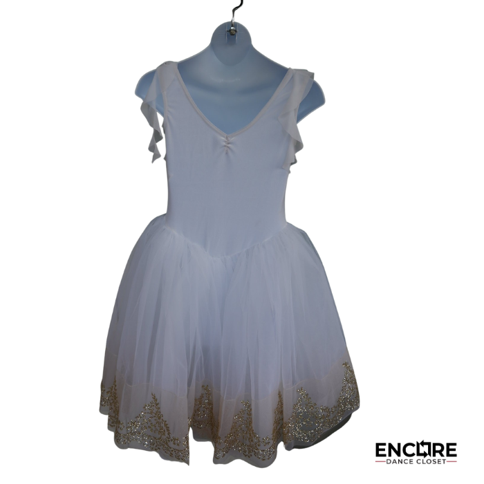Golden Elegance White Ballet Dress